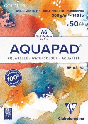 BLOC DE DIBUJO CLAIREFONTAINE AQUAPAD ENCOLADO BLANCO GRANO MEDIO-FINO TECNICAS HUMEDAS A6 300G 50H