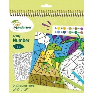 LIBRO DE COLOREAR AVENUE MANDARINE DIBUJAR CON NUMEROS DINOSAURIOS 160G 24H