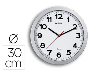 RELOJ MAUL STEP DE PARED REDONDO 30 CM DIAMETRO ELECTRICO COLOR PLATA