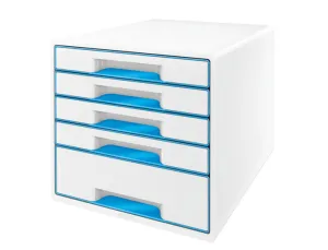 FICHERO CAJONES SOBREMESA LEITZ WOW DESK CUBE 5 CAJONES COLOR AZUL/BLANCO 287X270X363 MM