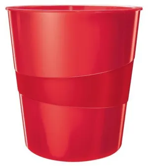 PAPELERA PLASTICO CERRADA LEITZ WOW 15L ROJO