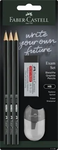 LAPIZ DE GRAFITO FABER-CASTELL 1111 - HB SET PARA EXAMEN  3X LAPICES 1X GOMA DE BORRAR 1X AFILALAPIZ CON DEPOSITO