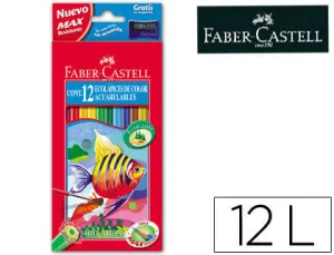 FABER-CASTELL CLASSIC COLOUR ACUARELABLE PACK DE 12 LAPICES DE COLORES HEXAGONALES ACUARELABLES + PINCEL - RESISTENCIA A LA ROTURA - COLORES SURTIDOS