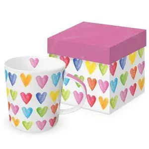 TAZA CORAZONES ACUARELA + CAJA REGALO
