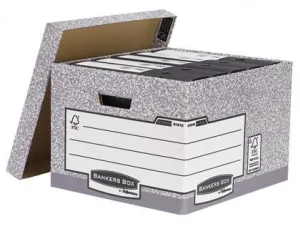 FELLOWES BANKERS BOX CONTENEDOR DE ARCHIVOS FOLIO - MONTAJE AUTOMATICO FASTFOLD - CARTON RECICLADO CERTIFICACION FSC - COLOR GRIS
