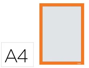 NOBO PACK DE 2 MARCOS AUTOADHESIVOS MAGNETICOS EN FORMATO A4 - COLOCACION EN VERTICAL U HORIZONTAL - MARCO DE COLOR NARANJA
