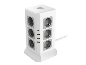 REGLETA Q-CONNECT ENCHUFE MULTIPLE 16 EN 1 CABLE 2 MT 12 TOMAS DE CORRIENTE+3 USB+1 USB TIPO C 120X120X210MM