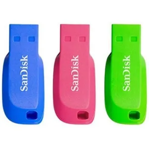 SANDISK PACK DE 3 CRUZER BLADE MEMORIA USB 2.0 32GB - ULTRA COMPACTA - COLOR AZUL, ROSA Y VERDE (PENDRIVE)