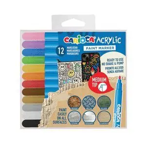 ROTULADOR CARIOCA ACRILICO PAINT MARKER PUNTA MEDIA TIP ESTUCHE DE 12 UNIDADES COLORES SURTIDOS