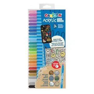 ROTULADOR CARIOCA ACRILICO PAINT MARKER PUNTA MEDIA TIP ESTUCHE DE 24 UNIDADES COLORES SURTIDOS