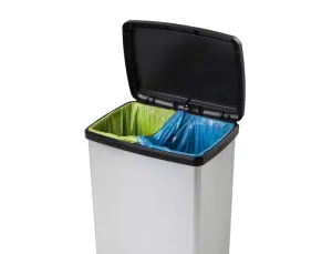 CONTENEDOR PLASTICO CEP ELITE CON TAPA Y PEDAL DOS COMPARTIMENTOS 50 L COLOR PLATA 390X288X654 MM