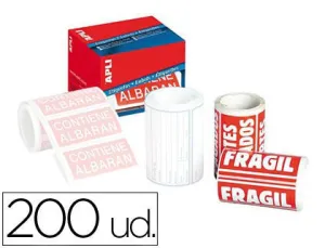 DOHE ROLLO DE 200 ETIQUETAS ADHESIVAS FRAGIL - 100X50MM - LETRAS BLANCAS SOBRE FONDO ROJO - IDEAL PARA EXPEDICION DE PAQUETES