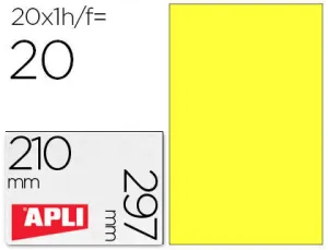 APLI ETIQUETAS APLI A4 FLUOR AMAR.20ET 20H 02878 MAK029282
