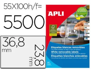 APLI ETIQUETAS APLI A4 36,8X23,8 REMV.100H 03051 MAK002068
