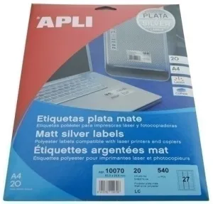 APLI ETIQUETAS METALIZADAS PLATA 63.5 X 29.6MM 20 HOJAS