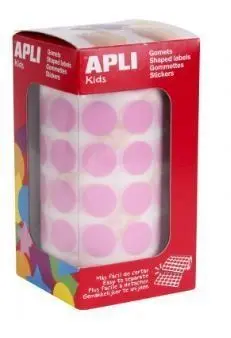 APLI ROLLO DE GOMETS REDONDOS ADHESIVO PERMANENTE - 2.832 GOMETS - ADHESIVO BASE AGUA - LIBRE DE DISOLVENTES - COLOR ROSA