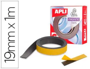 APLI CINTA ADHESIVA MAGNETICA 19MM X 1M - FACIL DE CORTAR Y PEGAR - IDEAL PARA MANUALIDADES Y ORGANIZACION - NEGRA