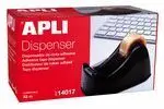APLI OFFICE PORTA CINTA PARA ROLLOS DE 33MM - CUCHILLA METALICA DENTADA - FACIL DE USAR - RESISTENTE Y DURADERO - COLOR NEGRO