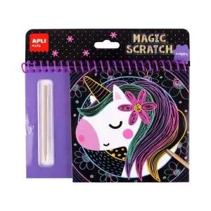 APLI BLOC MAGIC SCRATCH HAPPY - 8 LAMINAS PARA RASCAR - PALITO RASCADOR DE MADERA - ILUSTRACION CON IMAGEN DE MUESTRA