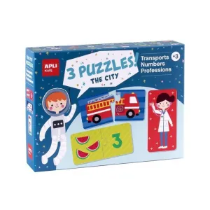 APLI SET DE 3 PUZZLES: TRANSPORTE, PROFESIONES Y NUMEROS - 24 PIEZAS POR PUZZLE, 72 PIEZAS TOTAL - RECOMENDADO PARA NIÃ±OS A PARTIR DE 3 AÃ±OS