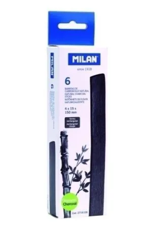 MILAN PACK DE 6 BARRITAS DE CARBONCILLO - NATURAL - RECTANGULAR 15X4MM - COLOR NEGRO