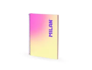 MILAN SUNSET CUADERNO ESPIRAL FORMATO A4 CUADRICULA 5X5MM - 90 HOJAS DE 95 GR/M2 - MICROPERFORADO, BANDAS DE COLOR Y 4 TALADROS - COLOR AMARILLO/ROSA