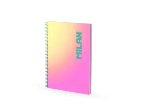MILAN SUNSET CUADERNO ESPIRAL FORMATO A4 CUADRICULA 5X5MM - 90 HOJAS DE 95 GR/M2 - MICROPERFORADO, BANDAS DE COLOR Y 4 TALADROS - COLOR ROSA/AMARILLO