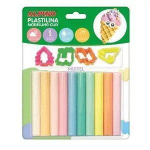 BLISTER 10 BARRAS PLASTILINA ALPINO PASTEL + 4 MOL