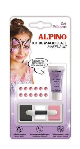 ALPINO SET DE MAQUILLAJE PRINCESS - SE LAVA CON AGUA Y JABON - TESTADO DERMATOLOGICAMENTE - COLORES SURTIDOS