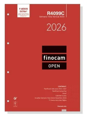FINOCAM R4099C RECAMBIO ANUAL 2026 PARA AGENDAS OPEN 2026 EN CATALAN - FORMATO A4 - 210X6X297MM - SEMANA VISTA EN VERTICAL - COLOR BLANCO