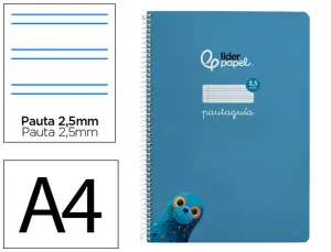 CUADERNO ESPIRAL LIDERPAPEL FOLIO PAUTAGUIA TAPA BLANDA 80H 75 GR CUADRO PAUTADO 2,5MM COLOR AZUL