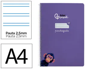 CUADERNO ESPIRAL LIDERPAPEL FOLIO PAUTAGUIA TAPA BLANDA 80H 75 GR CUADRO PAUTADO 2,5MM COLOR LILA
