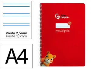 CUADERNO ESPIRAL LIDERPAPEL FOLIO PAUTAGUIA TAPA BLANDA 80H 75 GR CUADRO PAUTADO 2,5MM COLOR ROJO