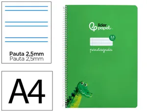 CUADERNO ESPIRAL LIDERPAPEL FOLIO PAUTAGUIA TAPA BLANDA 80H 75 GR CUADRO PAUTADO 2,5MM COLOR VERDE