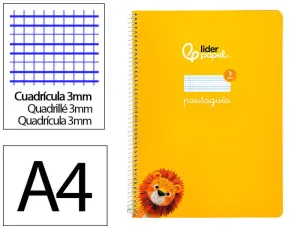 CUADERNO ESPIRAL LIDERPAPEL FOLIO PAUTAGUIA TAPA BLANDA 80H 75 GR CUADRO PAUTADO 3MM COLOR AMARILLO