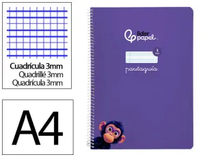 CUADERNO ESPIRAL LIDERPAPEL FOLIO PAUTAGUIA TAPA BLANDA 80H 75 GR CUADRO PAUTADO 3MM COLOR LILA