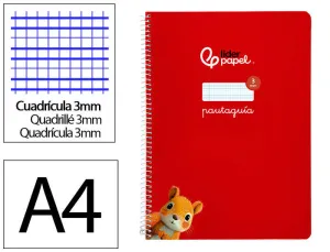 CUADERNO ESPIRAL LIDERPAPEL FOLIO PAUTAGUIA TAPA BLANDA 80H 75 GR CUADRO PAUTADO 3MM COLOR ROJO