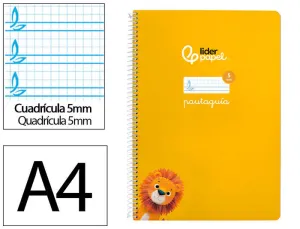 CUADERNO ESPIRAL LIDERPAPEL FOLIO PAUTAGUIA TAPA BLANDA 80H 75 GR CUADRO PAUTADO 5MM COLOR AMARILLO