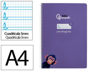 CUADERNO ESPIRAL LIDERPAPEL FOLIO PAUTAGUIA TAPA BLANDA 80H 75 GR CUADRO PAUTADO 5MM COLOR LILA