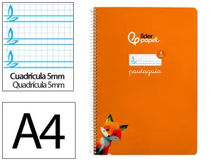 CUADERNO ESPIRAL LIDERPAPEL FOLIO PAUTAGUIA TAPA BLANDA 80H 75 GR CUADRO PAUTADO 5MM COLOR NARANJA