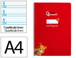 CUADERNO ESPIRAL LIDERPAPEL FOLIO PAUTAGUIA TAPA BLANDA 80H 75 GR CUADRO PAUTADO 5MM COLOR ROJO