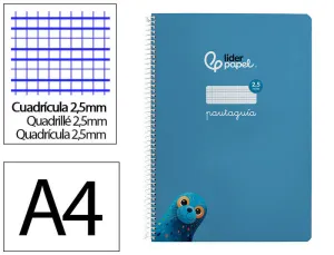 CUADERNO ESPIRAL LIDERPAPEL FOLIO PAUTAGUIA TAPA DURA 80H 90 GR CUADRO PAUTADO 2,5MM COLOR AZUL