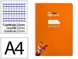 CUADERNO ESPIRAL LIDERPAPEL FOLIO PAUTAGUIA TAPA DURA 80H 90 GR CUADRO PAUTADO 2,5MM COLOR NARANJA