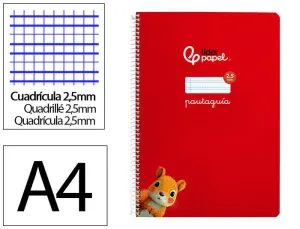 CUADERNO ESPIRAL LIDERPAPEL FOLIO PAUTAGUIA TAPA DURA 80H 90 GR CUADRO PAUTADO 2,5MM COLOR ROJO