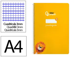 CUADERNO ESPIRAL LIDERPAPEL FOLIO PAUTAGUIA TAPA DURA 80H 90 GR CUADRO PAUTADO 3MM COLOR AMARILLO