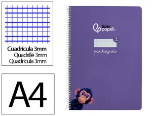 CUADERNO ESPIRAL LIDERPAPEL FOLIO PAUTAGUIA TAPA DURA 80H 90 GR CUADRO PAUTADO 3MM COLOR LILA