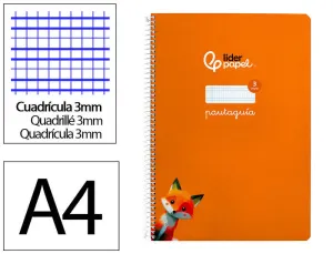 CUADERNO ESPIRAL LIDERPAPEL FOLIO PAUTAGUIA TAPA DURA 80H 90 GR CUADRO PAUTADO 3MM COLOR NARANJA
