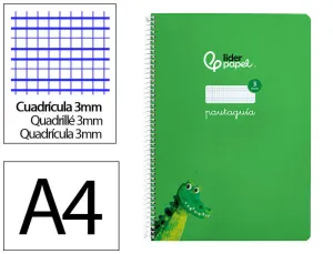 CUADERNO ESPIRAL LIDERPAPEL FOLIO PAUTAGUIA TAPA DURA 80H 90 GR CUADRO PAUTADO 3MM COLOR VERDE