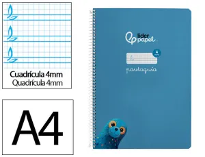 CUADERNO ESPIRAL LIDERPAPEL FOLIO PAUTAGUIA TAPA DURA 80H 90 GR CUADRO PAUTADO 4MM COLOR AZUL
