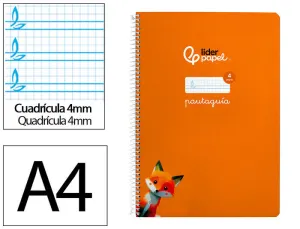 CUADERNO ESPIRAL LIDERPAPEL FOLIO PAUTAGUIA TAPA DURA 80H 90 GR CUADRO PAUTADO 4MM COLOR NARANJA